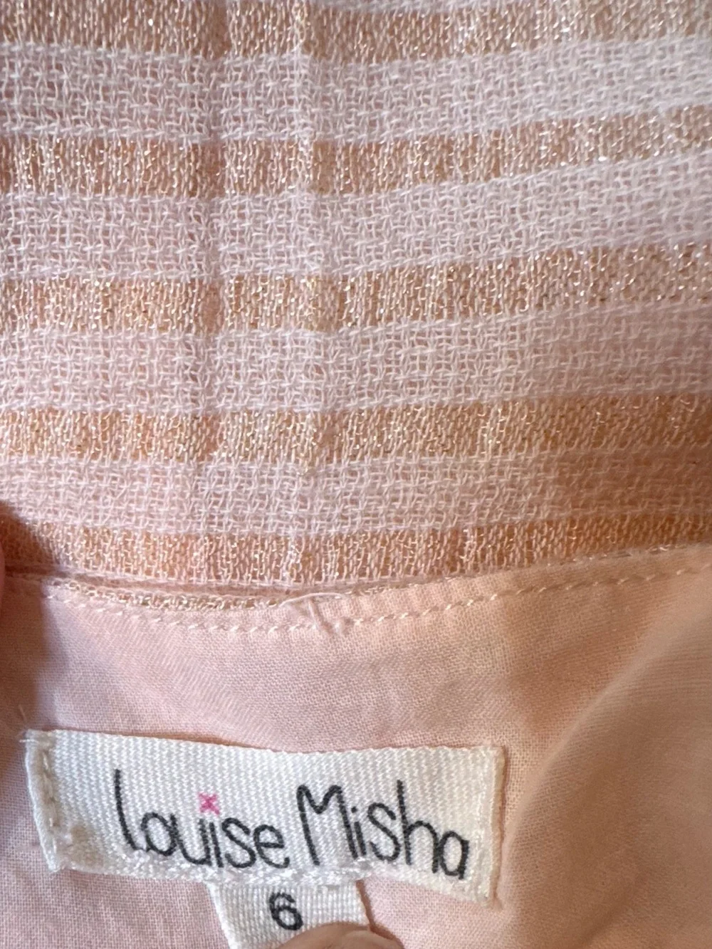 Louise Misha Parisian boho Girls' Peach metallic gold Stripe Ruffled Strap Dress